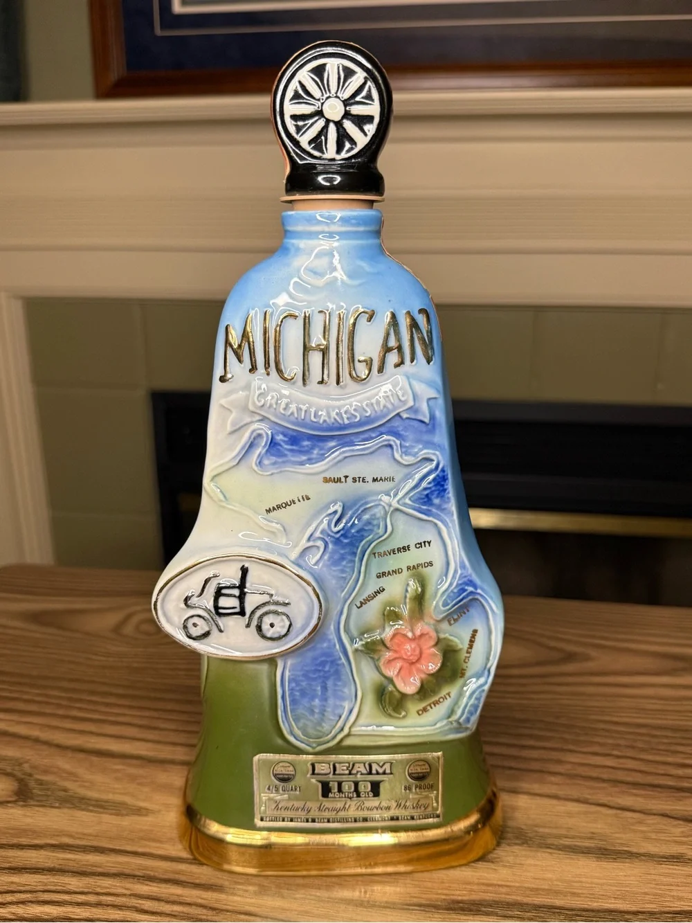 Jim Beam Michigan 1972 Decanter-Collectible-Tax Stamp Tape & Plastic Stopper